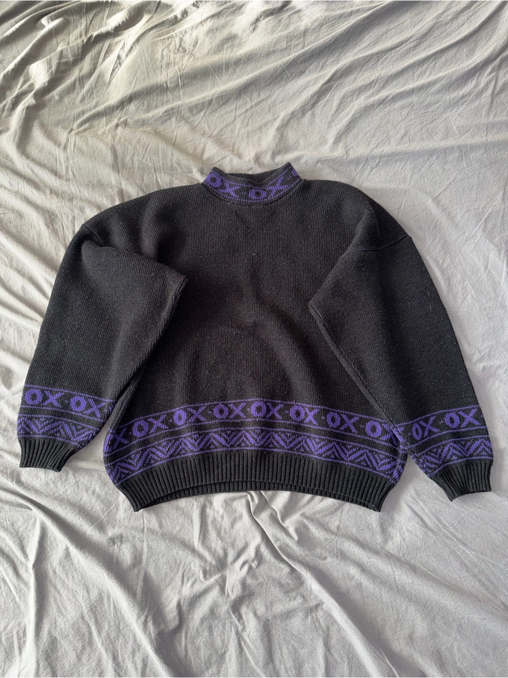 Vintage Mac Keen Sweater Black Purple Tribal Knit Unisex Medium